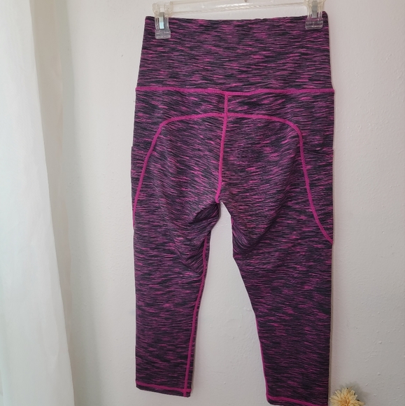 2 Pairs Leggings Full Ankle and Capri Length Pink Black Workout Yoga Pants - Picture 3 of 9